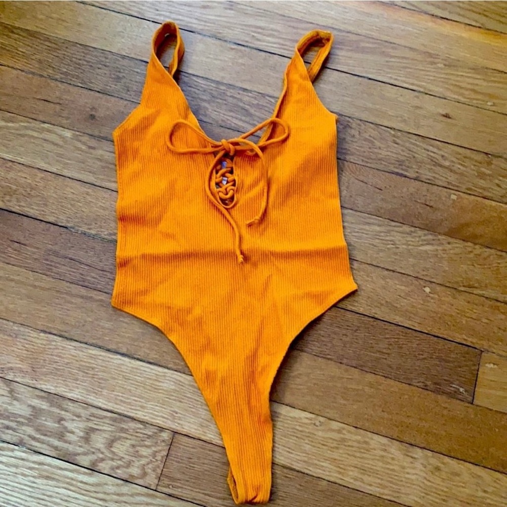 Out From Under Katrina Ribbed Lace-Up Bodysuit - M/L
